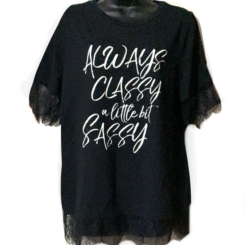 2/$13🌼LANE BRYANT Graphic Tee With Lace Trim🌼 - Picture 2 of 11